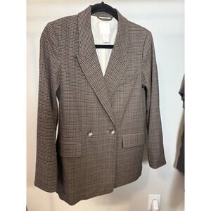 HM Womens Brown Houndstooth Double Breasted‎ Blazer Jacket XS